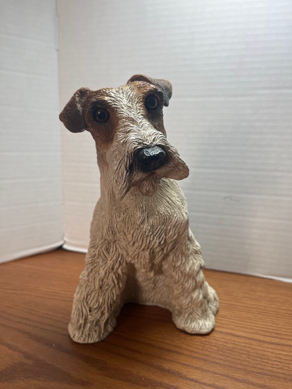 Wire Fox Terrier Dog Figurine 10" Resin Statue Realistic Vintage Decor